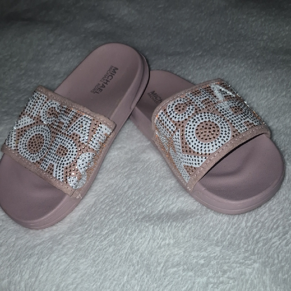 MICHAEL Michael Kors Blush Pink Crystal Logo Slide Sandals